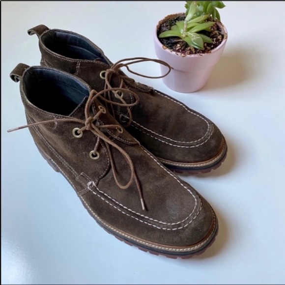John Varvatos brown suede topstitch mid boots - Picture 5 of 6